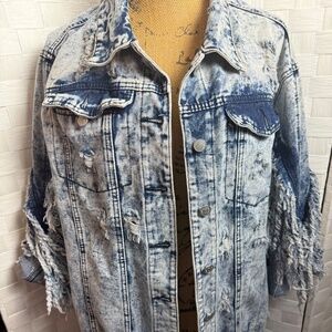 Stone Washed Fringed Oversized Jean Jacket